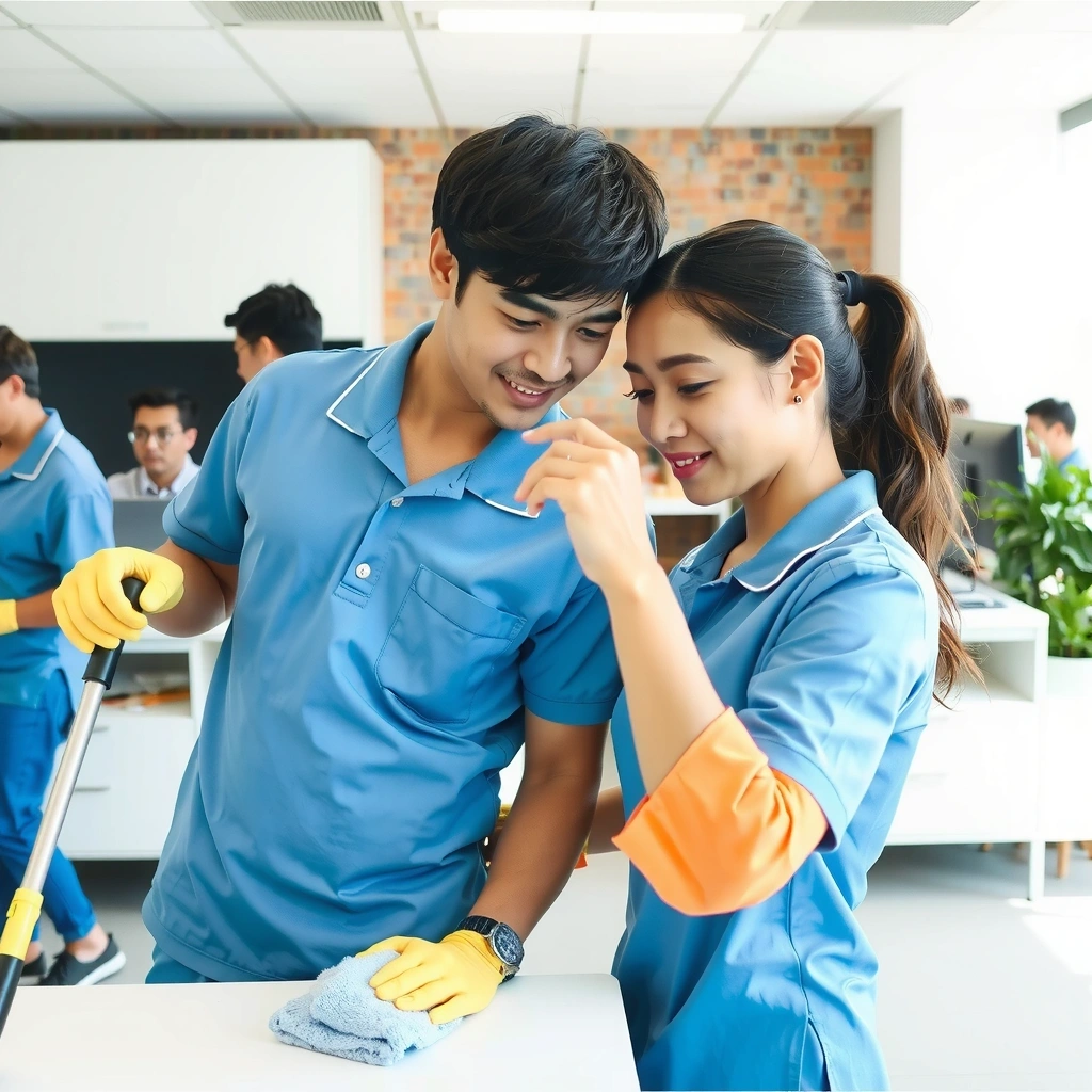 Professional cleaning team at work